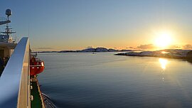 Sonnenuntergang an der Reeling, MS Polarlys